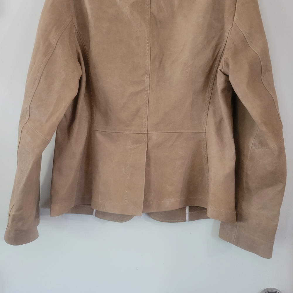 Vintage Escada Leather Jacket Luxury Lamb skin leather Beige Sz 42 - Picture 8 of 10